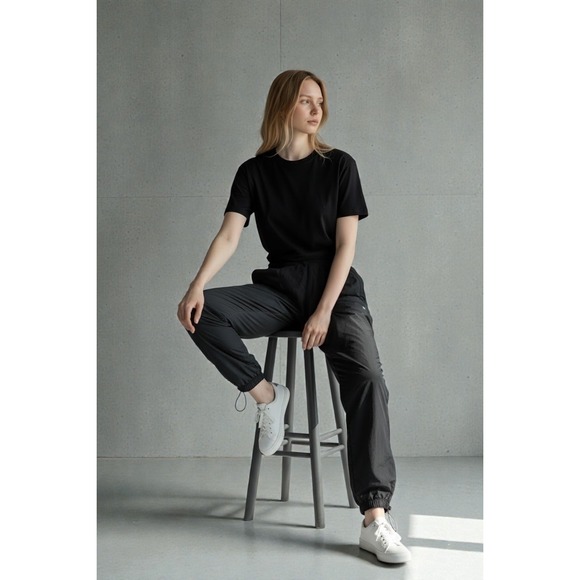 A Vintage Shop Pants - A Vintage Shop Black Nylon Parachute Pants Cargo Joggers Bungee Waist M 7/8-29